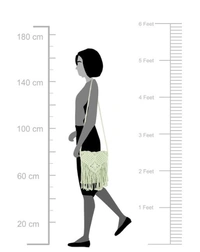 ASTRID Green Macrame Sling Bag With Flapover Fringes - Free Size, Green, Macrame, Pack of1